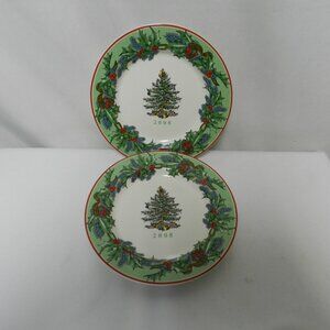 Spode 2008 Christmas salad side dessert Vintage Plate S3324 Porcelain Set Pair 2